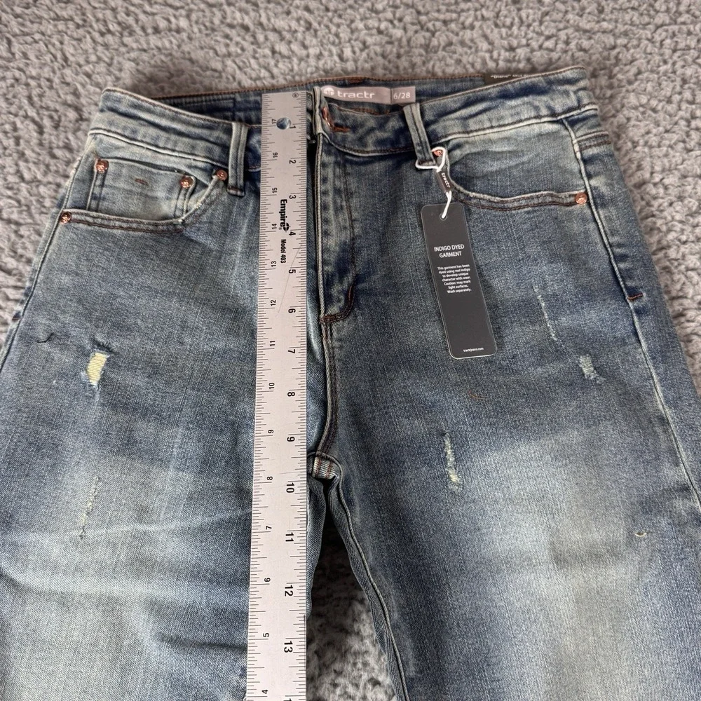Tractr Diane Mid Rise Distressed Indigo Medium Blue Stretch Jean‎ Sz 6/28 NWT - Picture 5 of 10